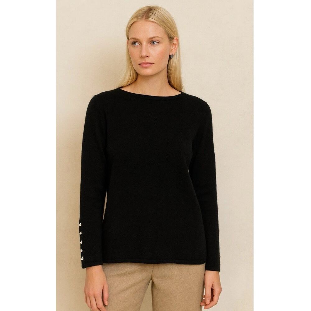 Belford Cashmere Sweater Luxury Black Lightweight Pullover Pearl Beading Small